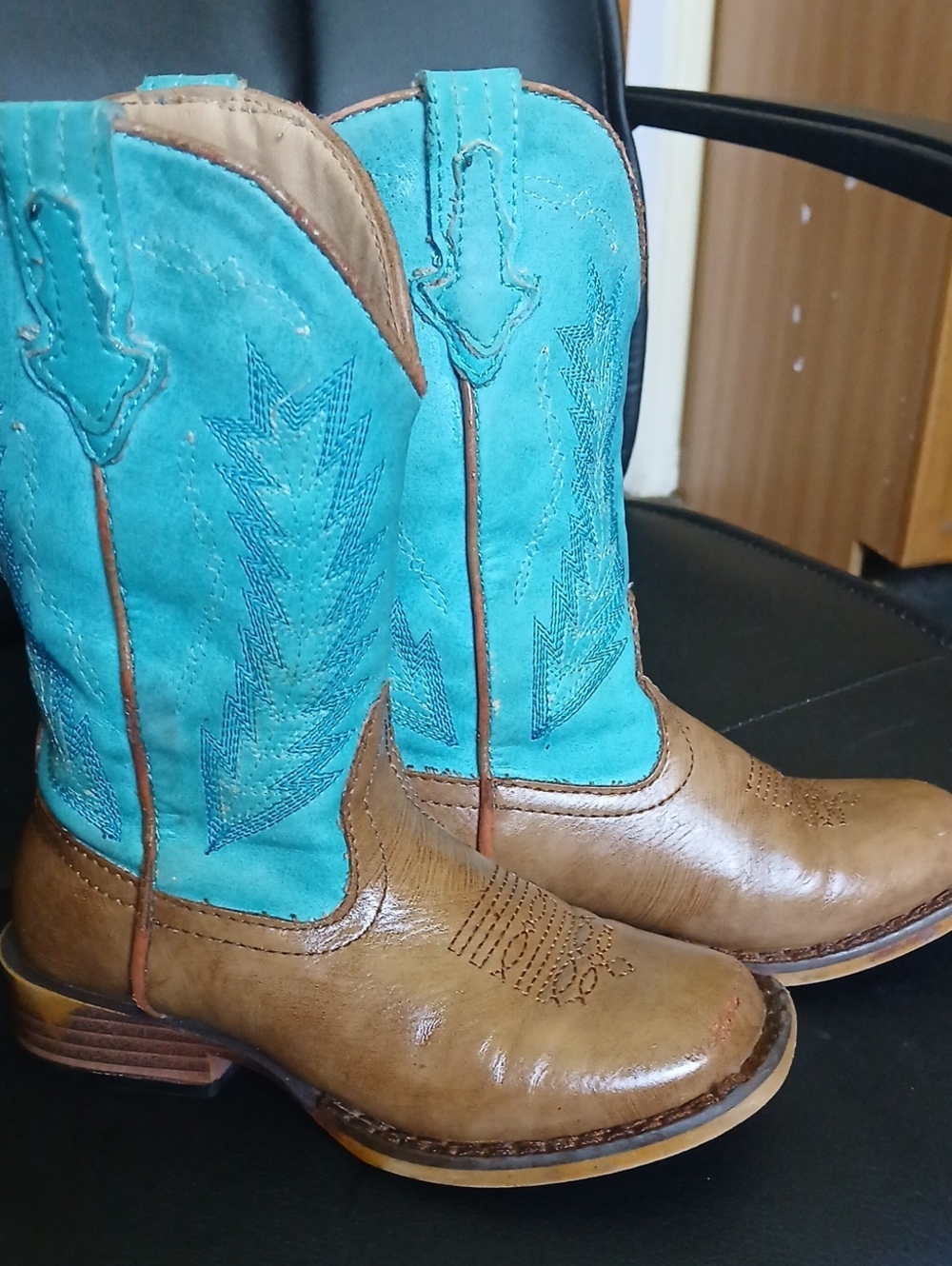 Roper Billy Turquoise and Brown Kids Western Boots Sz 10. Great Conditon